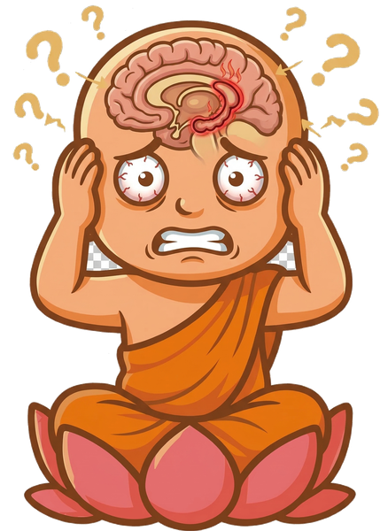 Bodi confused with hands on head, question marks floating